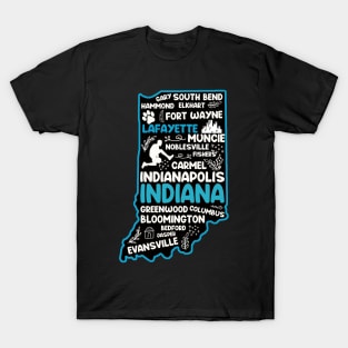 Lafayette Indiana cute map Fort Wayne, Evansville, South Bend, Fishers, Hammond, Gary T-Shirt